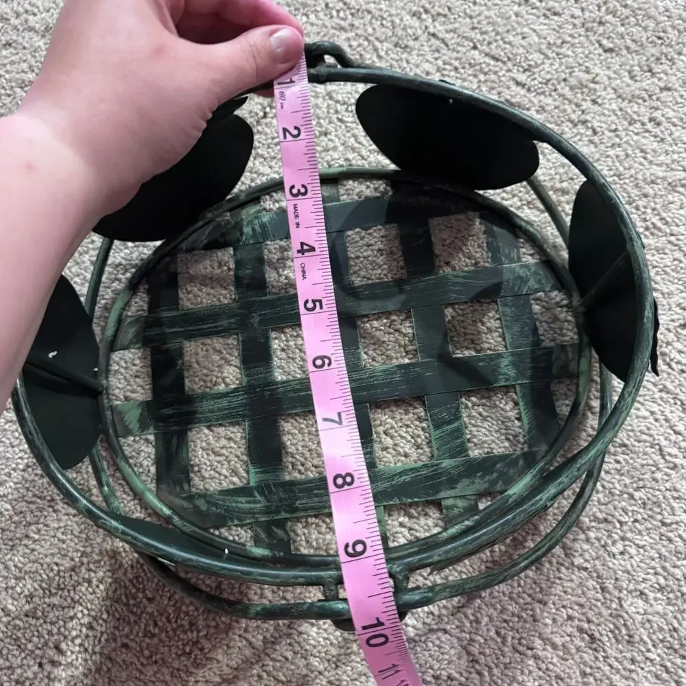Vintage 90s Kitchen Green & Red Apples Wire Metal Basket Handles 1990s Storage